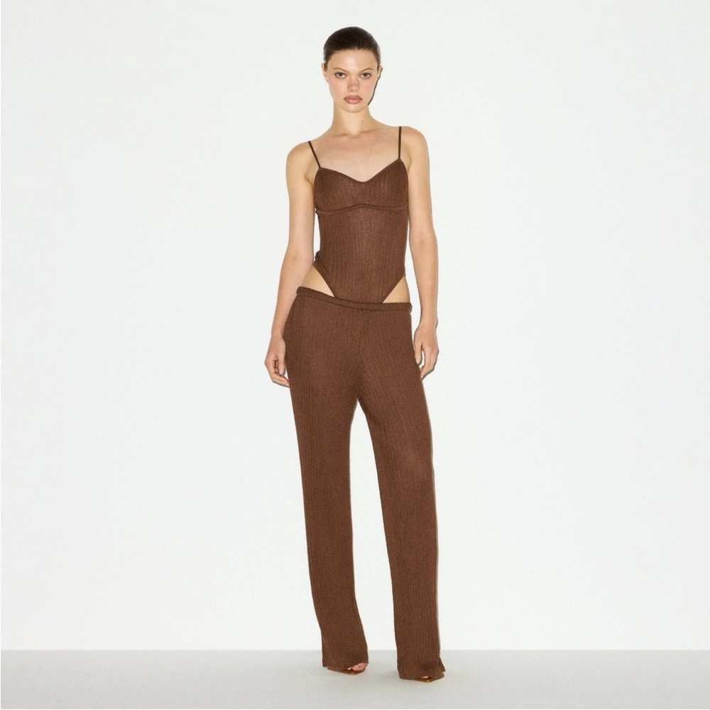 SKIMS Sheer Knit Cami Bodysuit, Bison